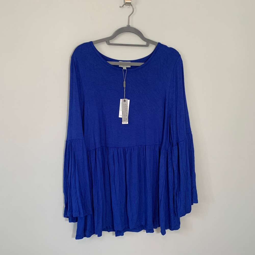 NEW Joseph A. Woman Nile Blue Long Sleeve Tiered‎ Babydoll Tunic Top 3X